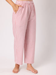 Red & White Stripes Pyjama Set With Smocked Collar White Top