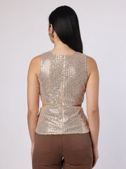 Rose Gold Sequinned Cut-Out Top