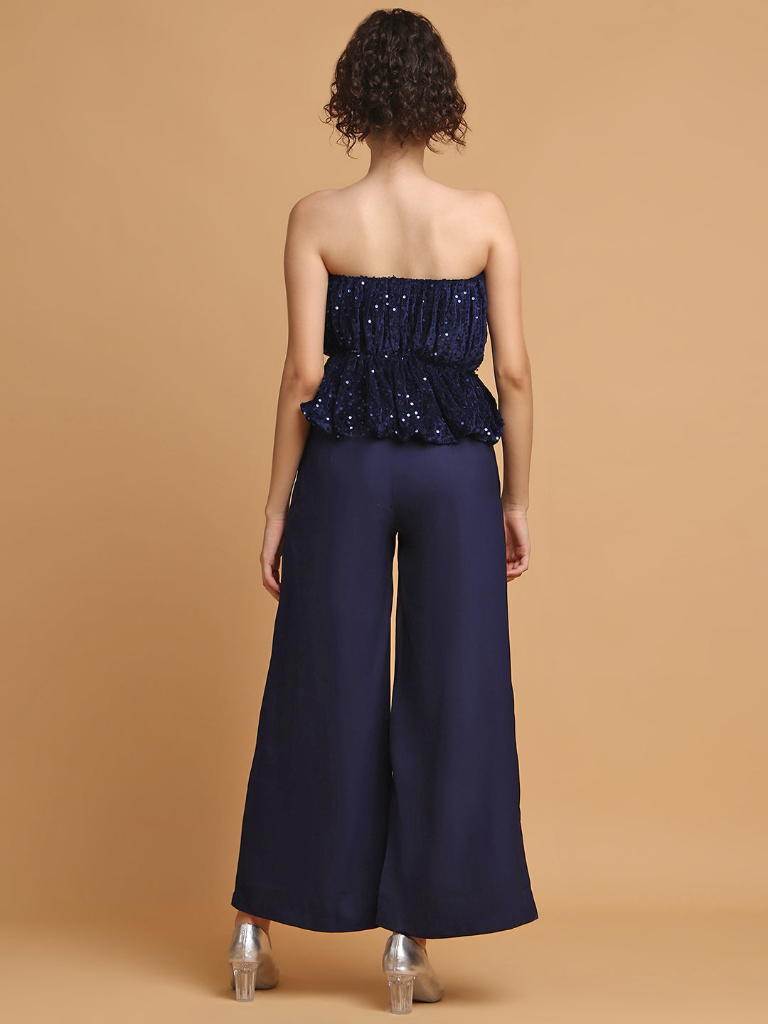 Sequined Off-Shoulder Top With Trousers