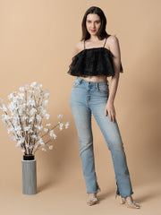 Black Organza Ruffle Top