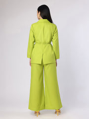 Bright Lime Green Blazer Set with Belt