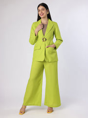 Bright Lime Green Blazer Set with Belt