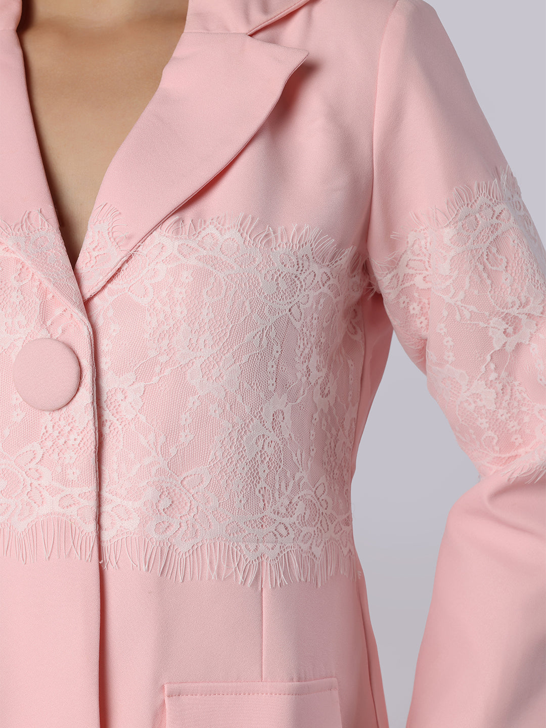 Light Pink Lace Patch Blazer Trouser Set