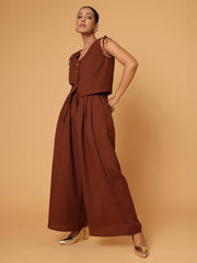 Brown Ruched Shoulder Co-Ord Set