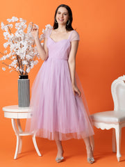 Lilac Mesh Fit & Flare Midi Dress