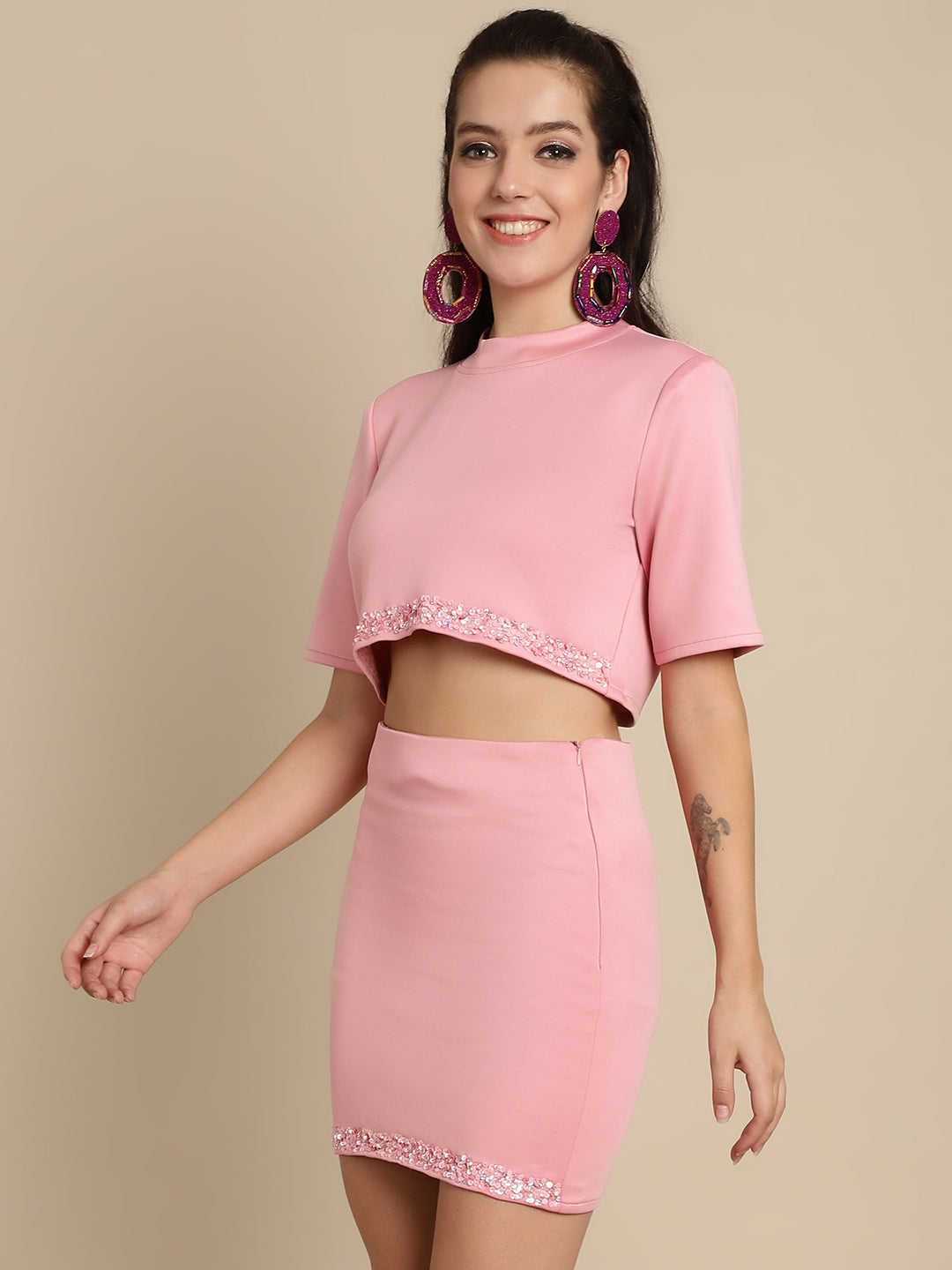 Embellished Pink Skirt & Top