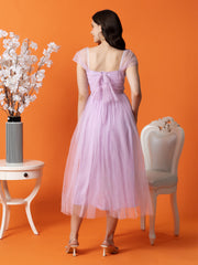 Lilac Mesh Fit & Flare Midi Dress