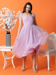 Lilac Mesh Fit & Flare Midi Dress