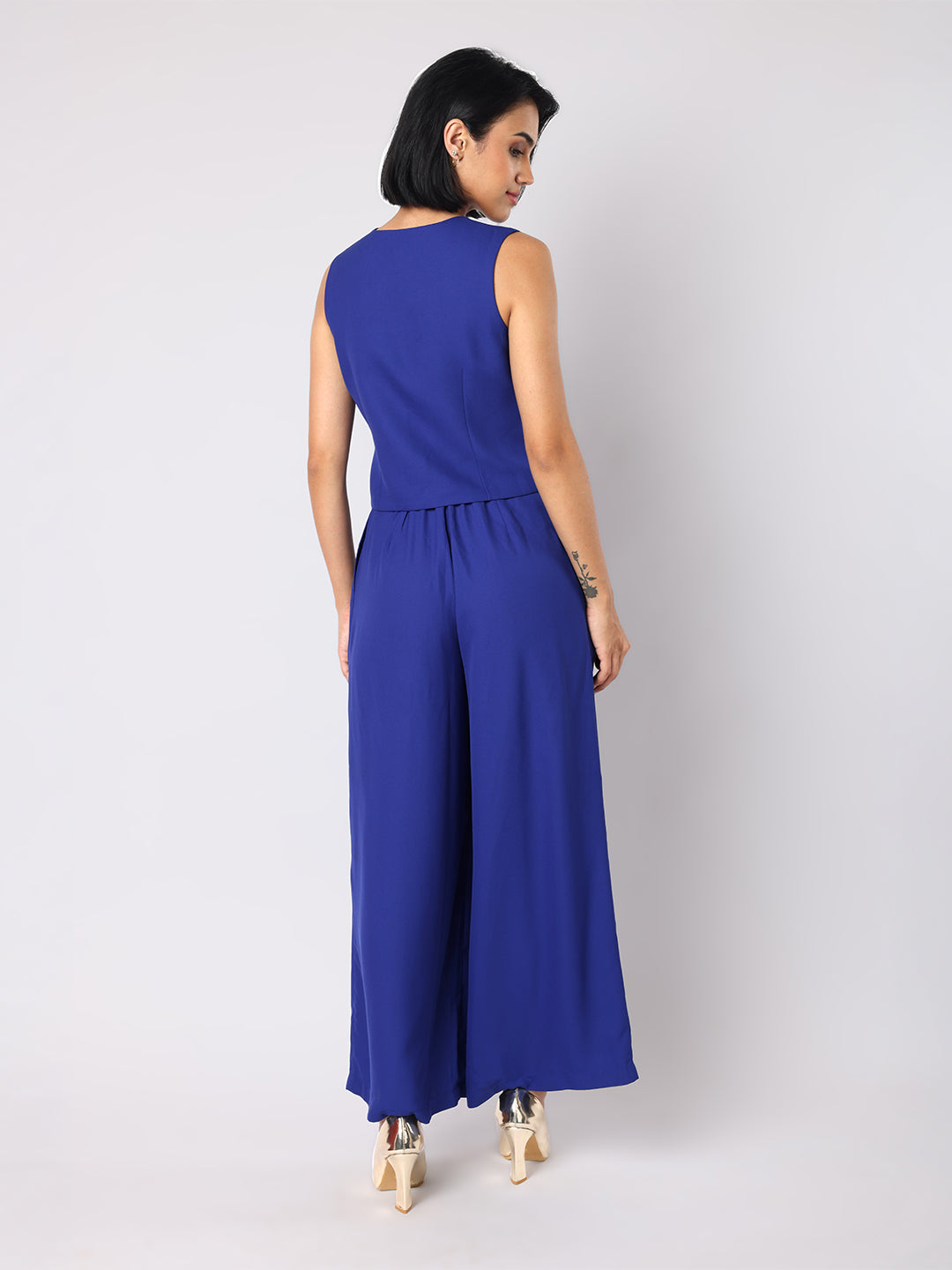Blue Waist Coat With Front Inverted Pleat Trousers