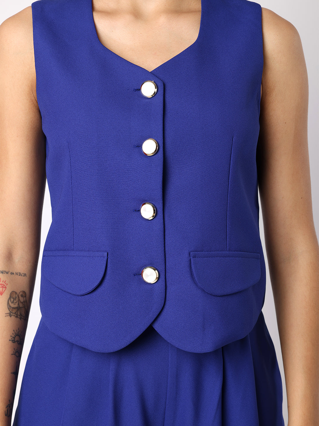 Blue Waist Coat With Front Inverted Pleat Trousers