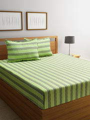 Jade Garden Jacquard Green Cotton Double Bedsheet with Pillows
