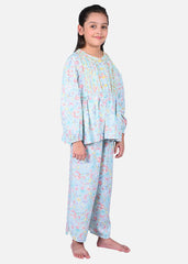 Butterfly Printed Rushed Frilled Nightwear