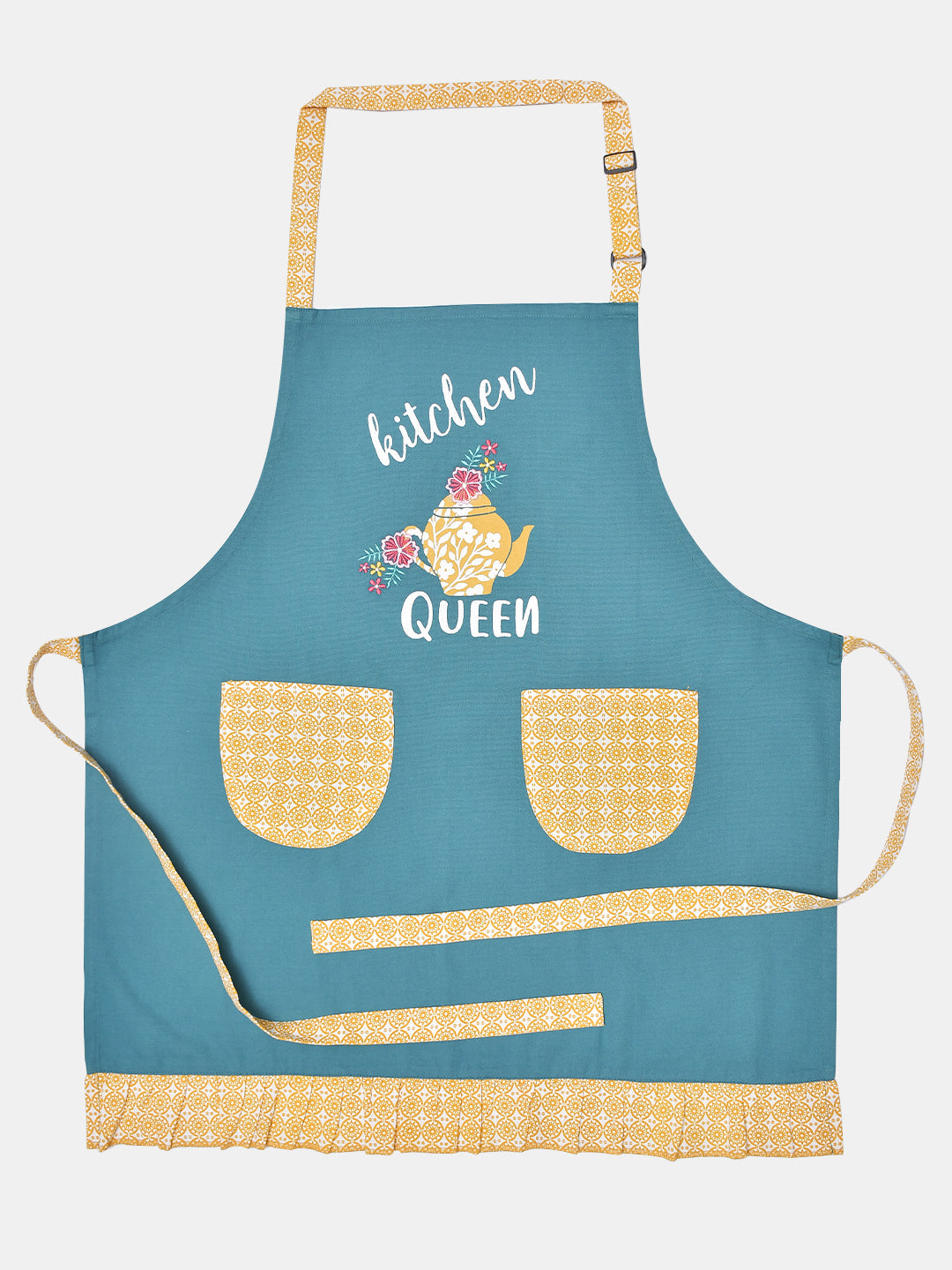Kitchen Queen Teal Cotton Printed Apron
