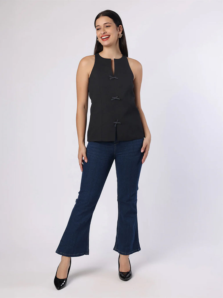 Black Top With Front Bow Detail