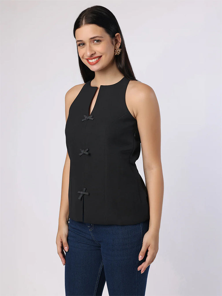 Black Top With Front Bow Detail