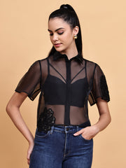 Black Organza Floral Shirt
