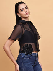 Black Organza Floral Shirt