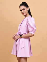 Lilac Short Dress with Belt