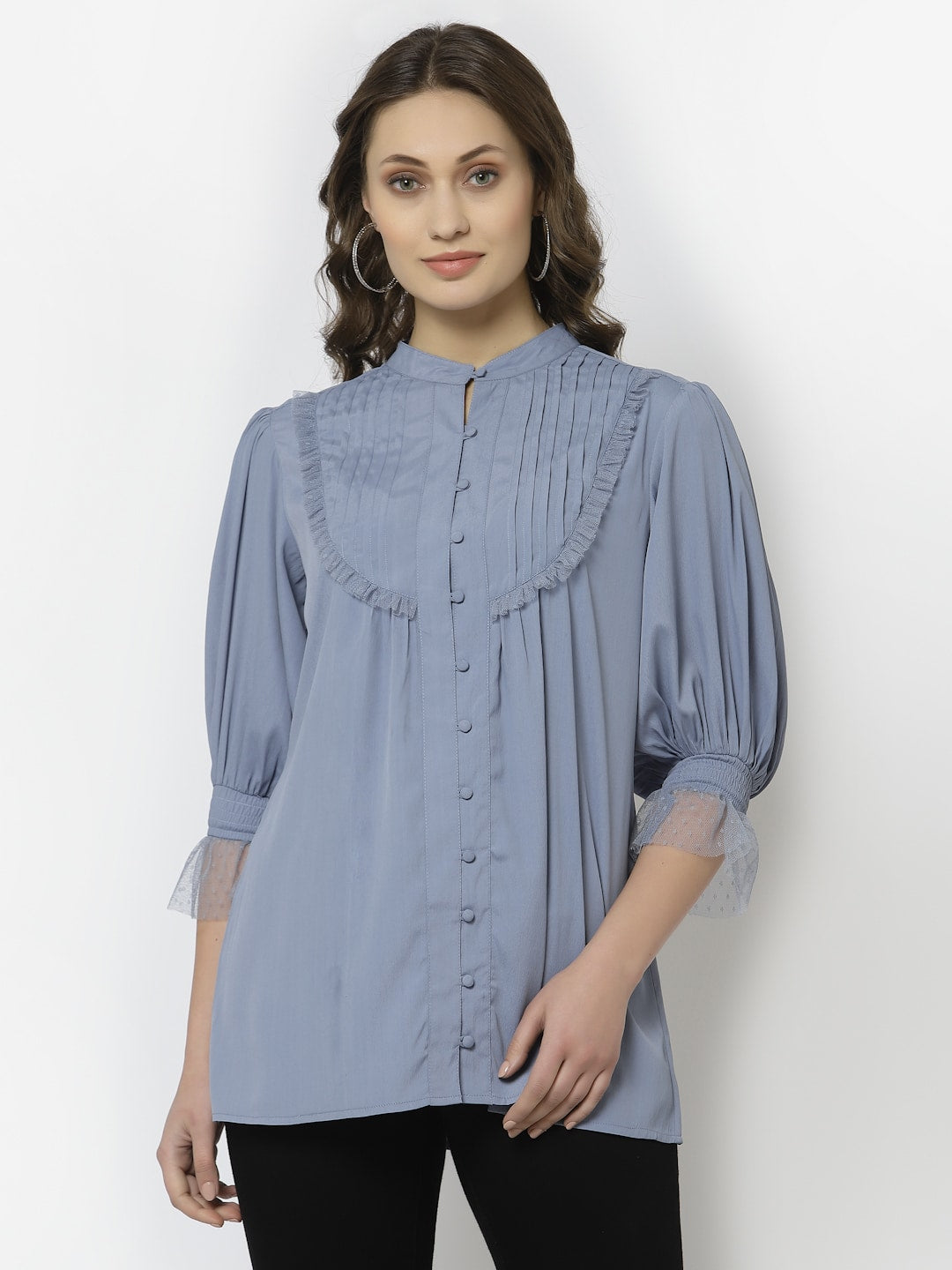 Greyish Blue Pintuck Tunic