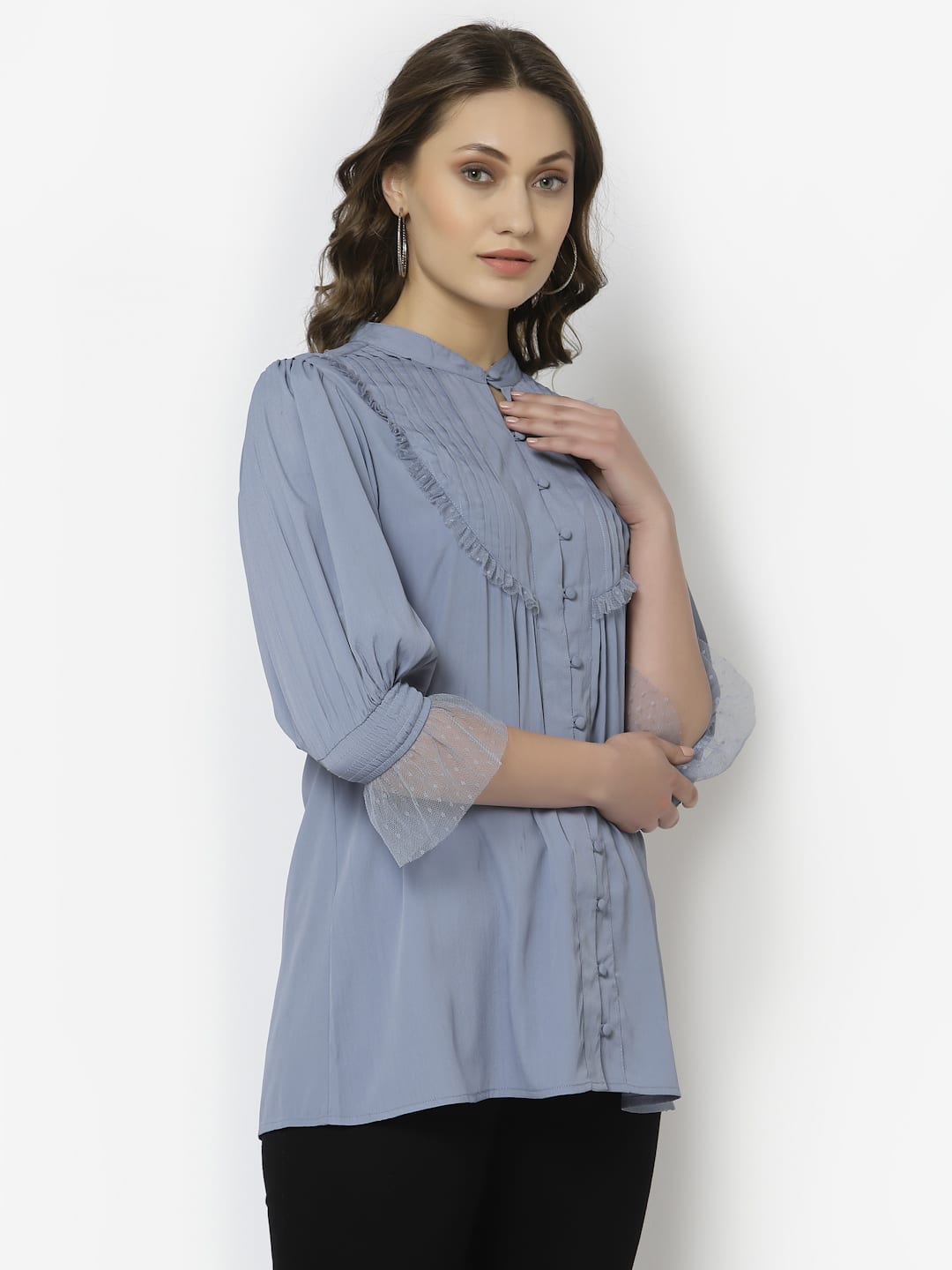 Greyish Blue Pintuck Tunic