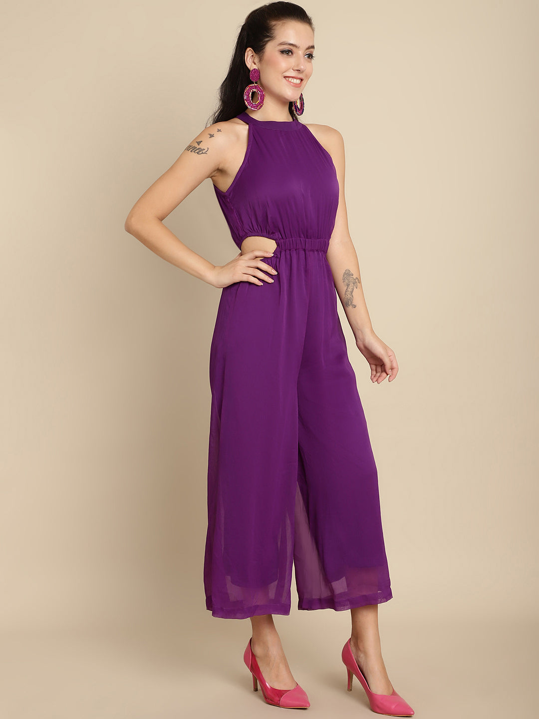 Purple Elegant Solid Jumpsuit