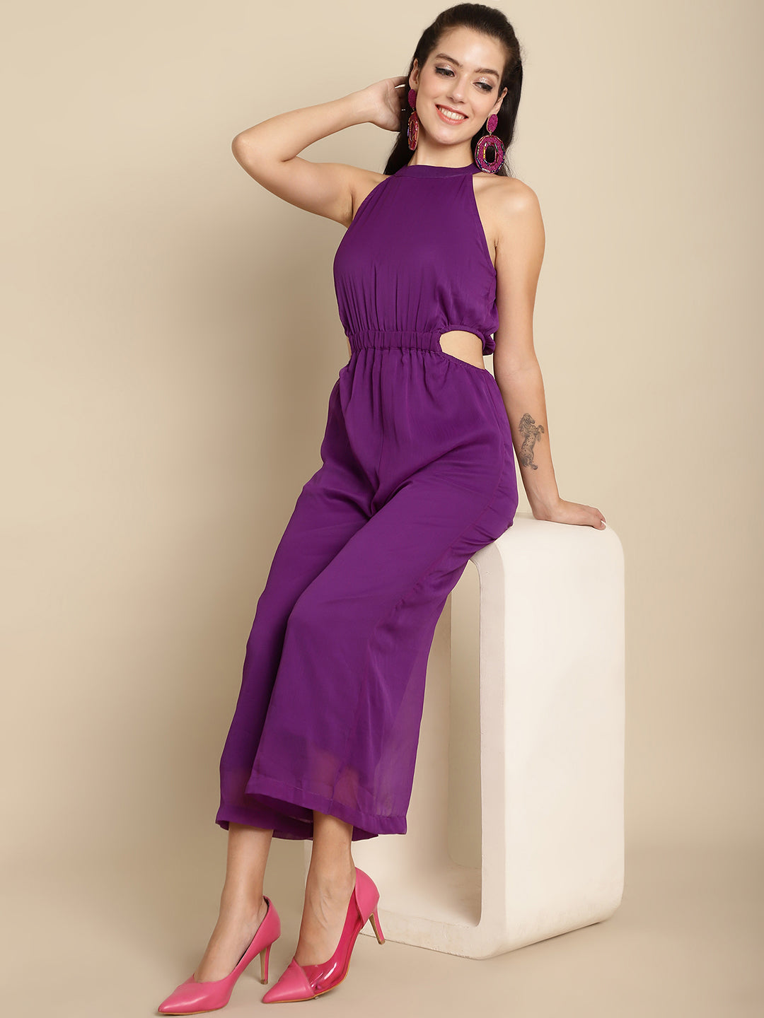 Purple Elegant Solid Jumpsuit