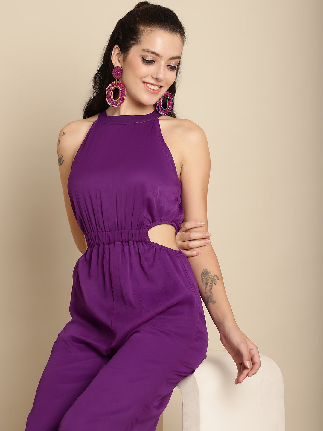 Purple Elegant Solid Jumpsuit