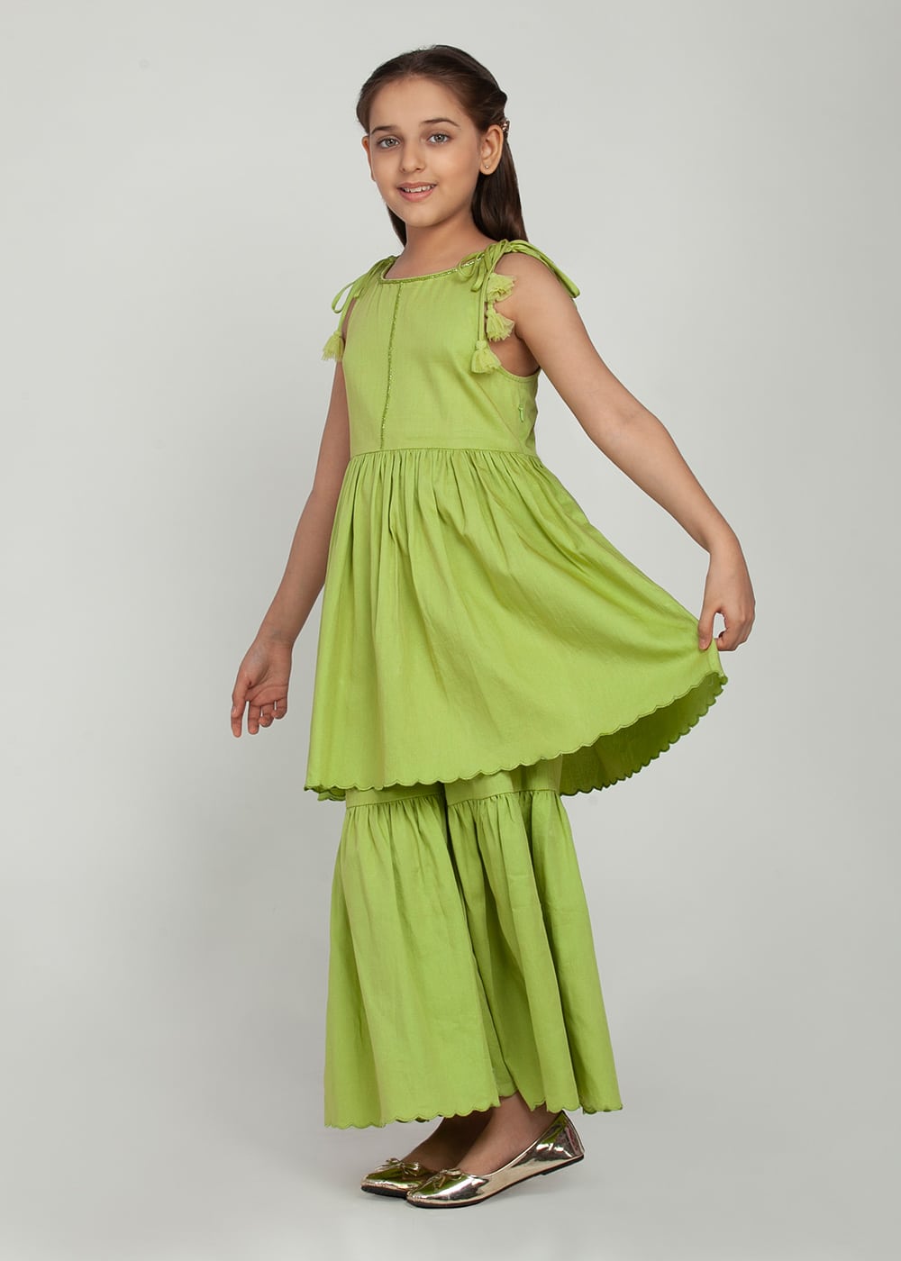 Green Kids Sharara Suit