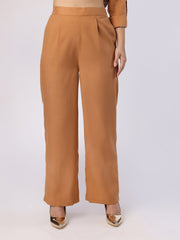 Brown Blazer Set With Trim Detail At Pockets