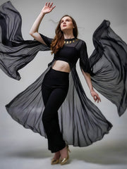 Dramatic Black cape with cami and trousers