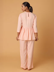 Peach Nightwear With Lace Yoke Detail