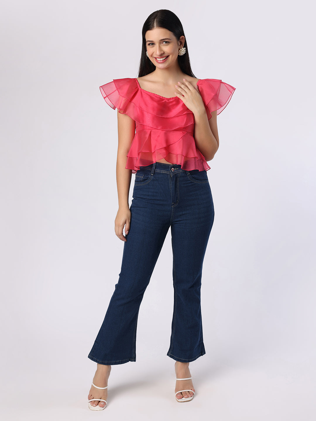 Pink Double Layered Frill Organza Top