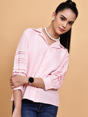 Pink Shirt with Pleated Sleeve