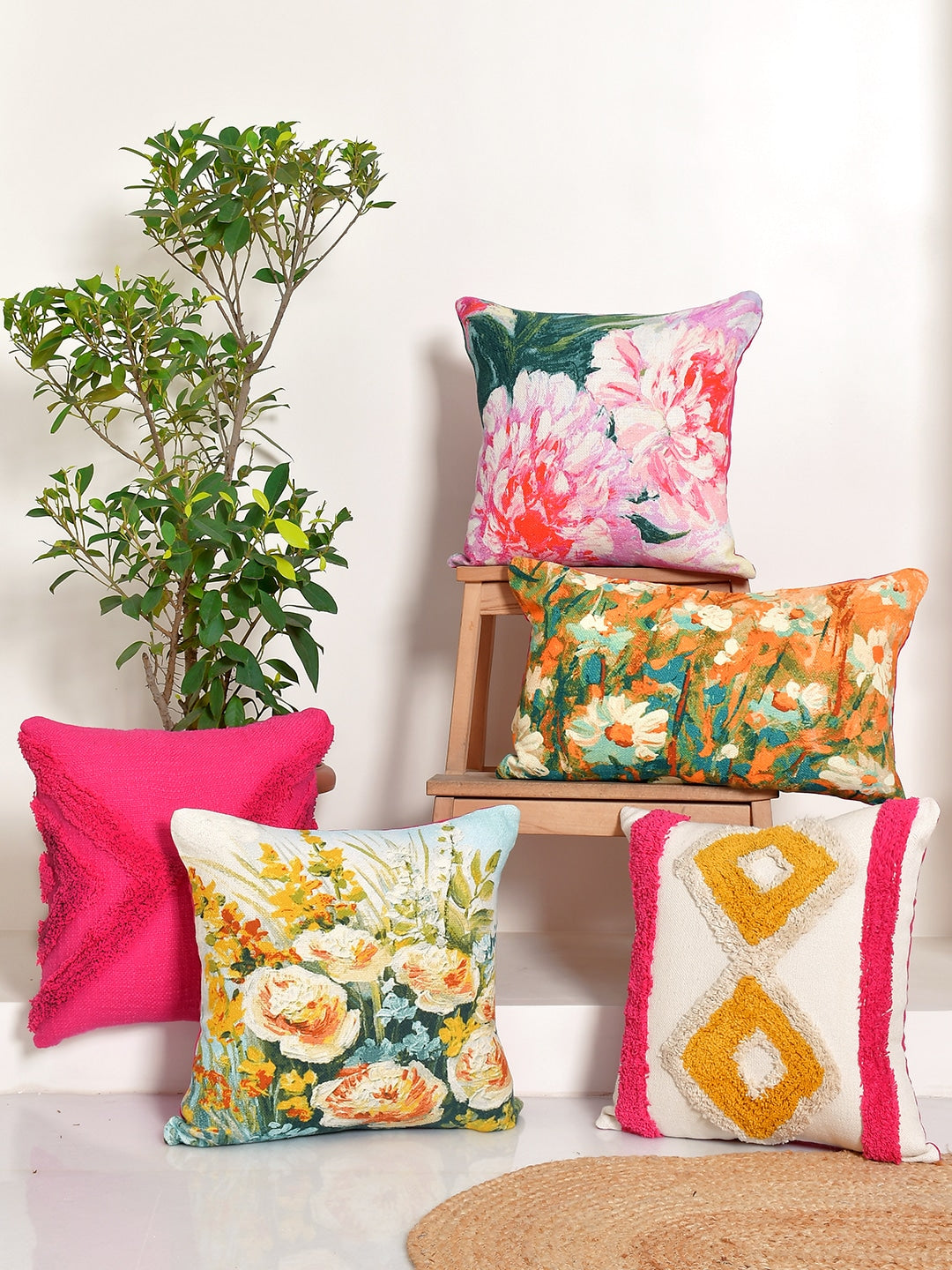 Set of 5 Poppy Queen Cotton 30x50cm & 40x40cm Cushion Covers