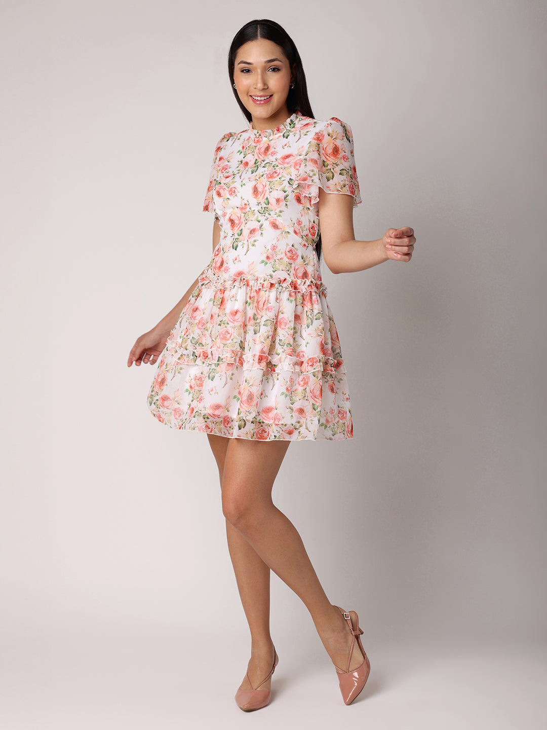Rose Dress With Ruffle Detailed Tiers