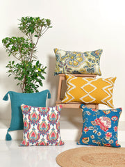Set of 5 Jacobian Cotton 30x50cm & 40x40cm Cushion Covers