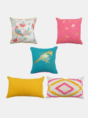 Set Of 5 Bird Printed Cushion Cover Set