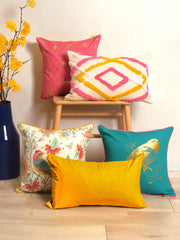 Set Of 5 Bird Printed Cushion Cover Set
