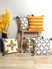 Set Of 5 Bird Printed Cushion Cover Set