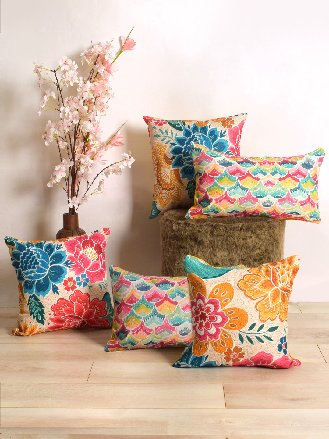 Set Of 5 Floral Cushion Cover Set
