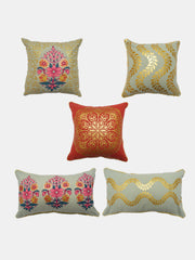 Set Of 5 Foil Printed Cushion Cover Set