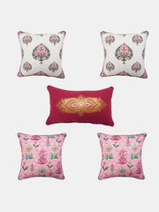 Set Of 5 Mughal Printed Cushion Cover Set