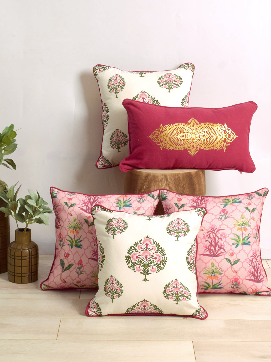 Set Of 5 Mughal Printed Cushion Cover Set