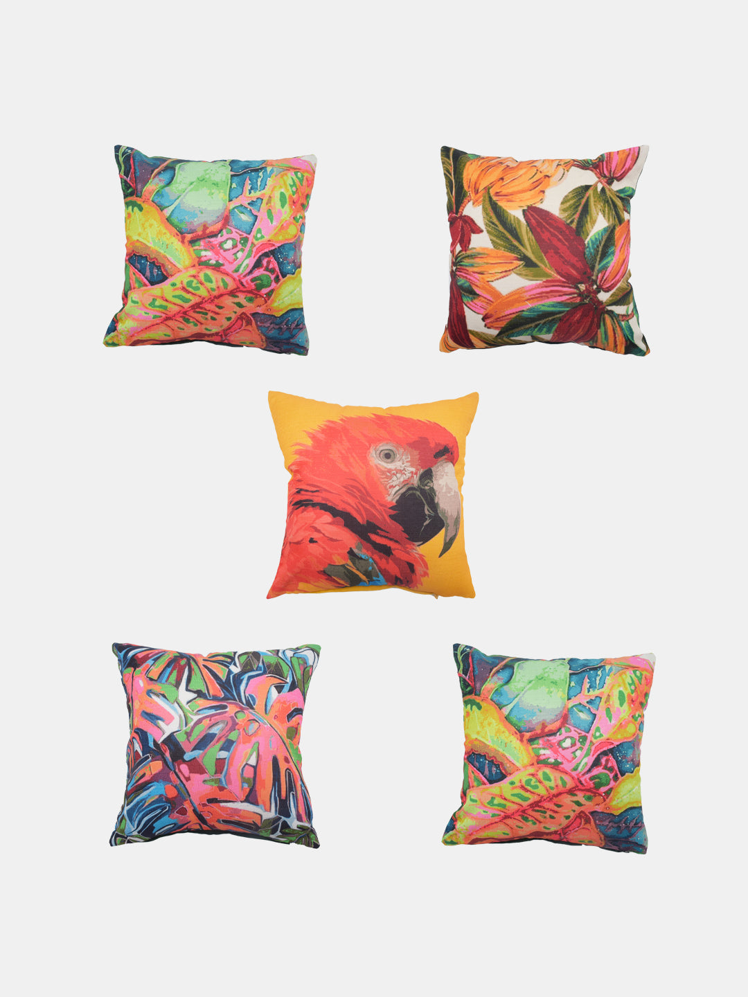 Set Of 5 Tropical Printed Cushion Cover Set