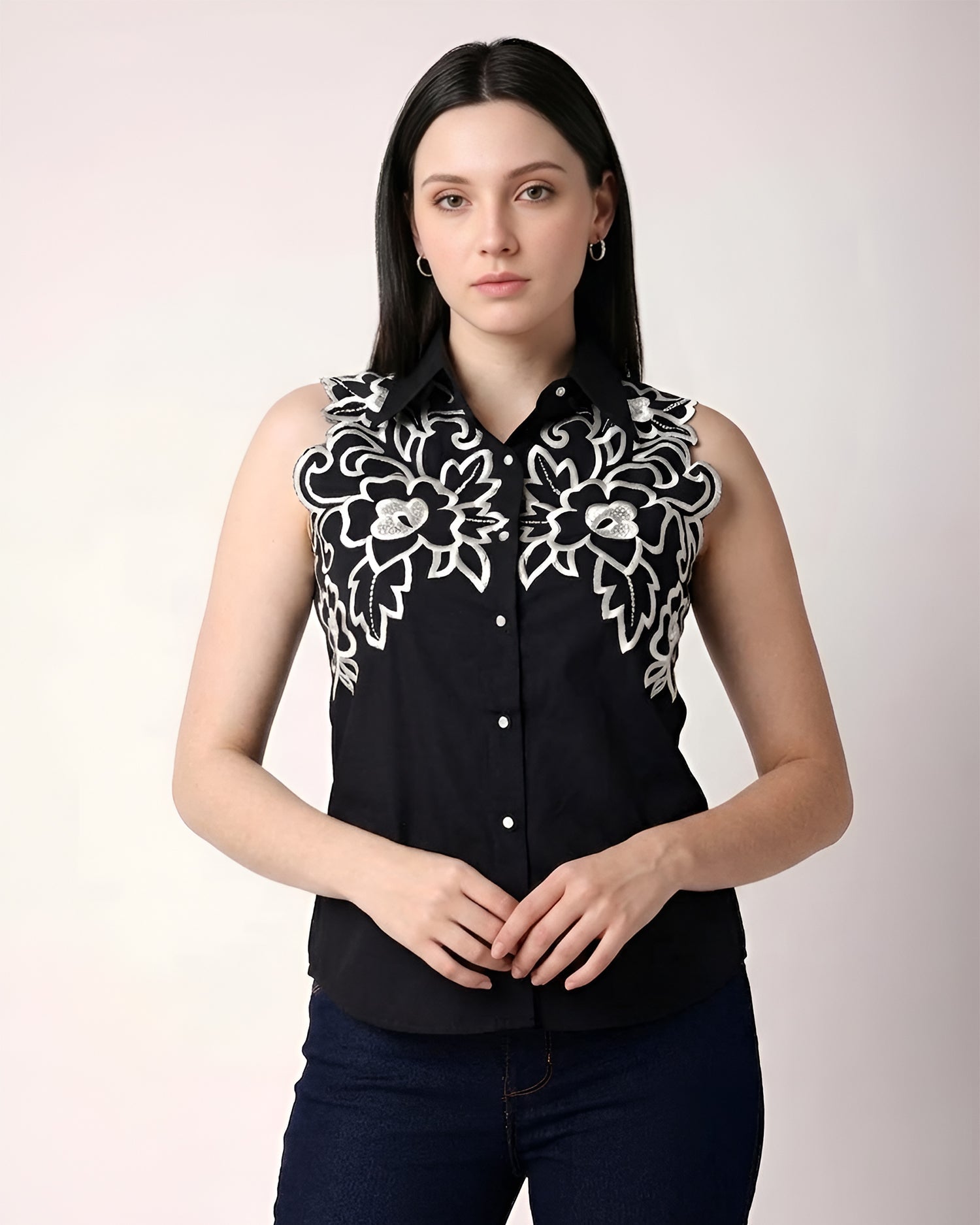 Black & White Shirt With Embroidery