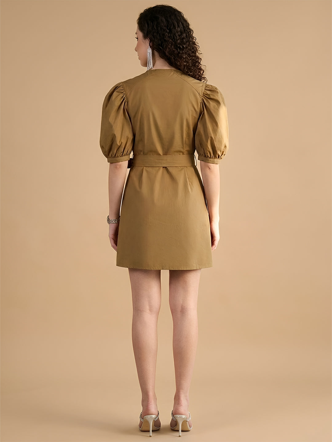 Mustard Short Dress with Belt