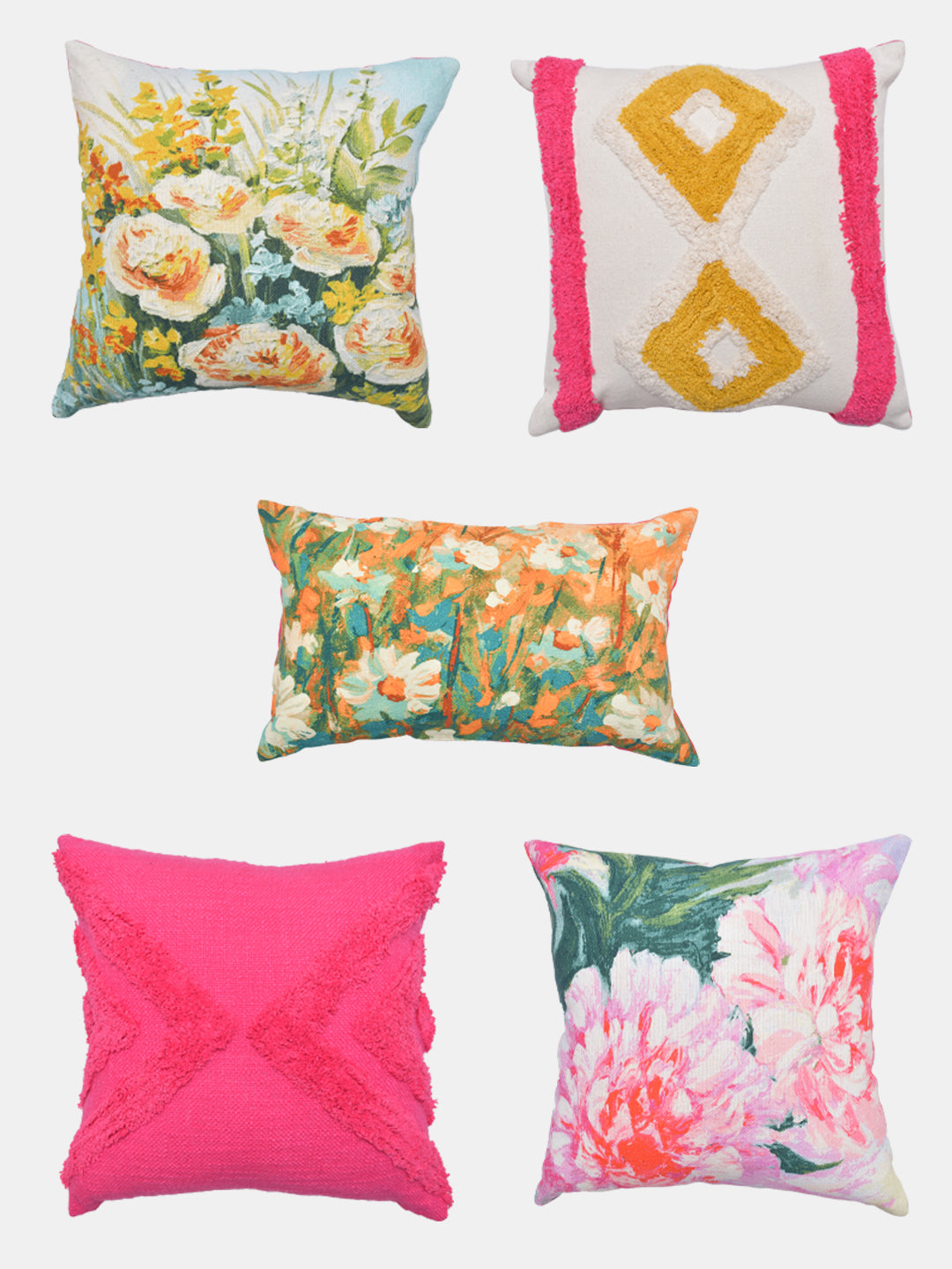 Set of 5 Poppy Queen Cotton 30x50cm & 40x40cm Cushion Covers