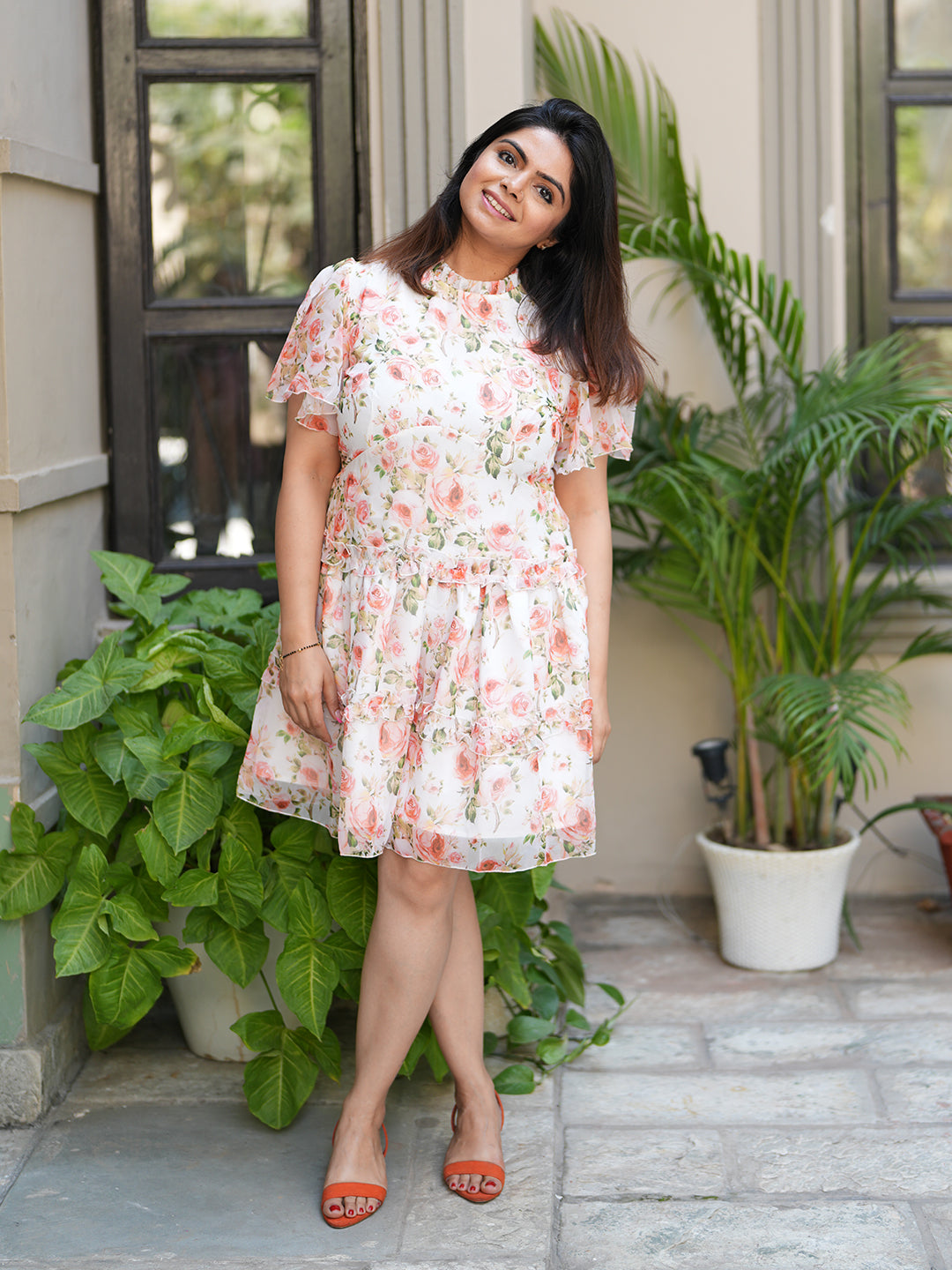 Rose Dress With Ruffle Detailed Tiers