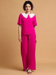 Pink Contrast Collared T-shirt with Lower